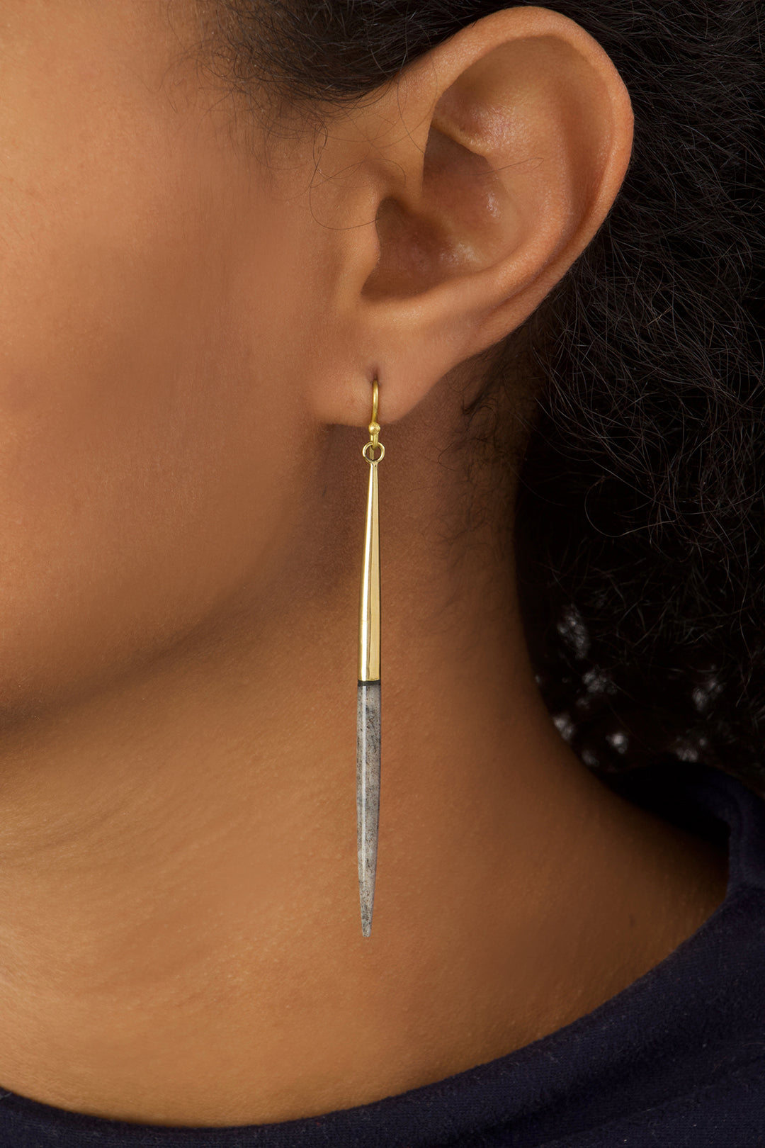 Gray Bone & Brass Javelin Earrings from Kenya Default Title