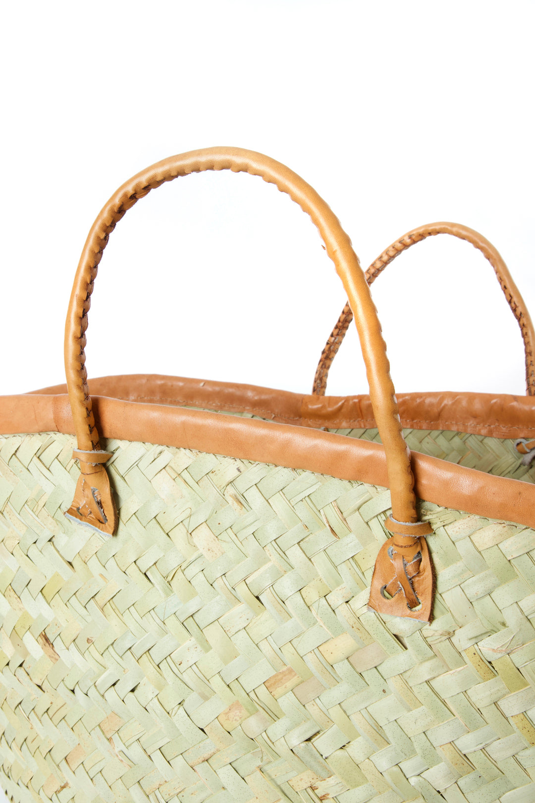 Wide Weave Palm Shopper with Leather Trim Default Title