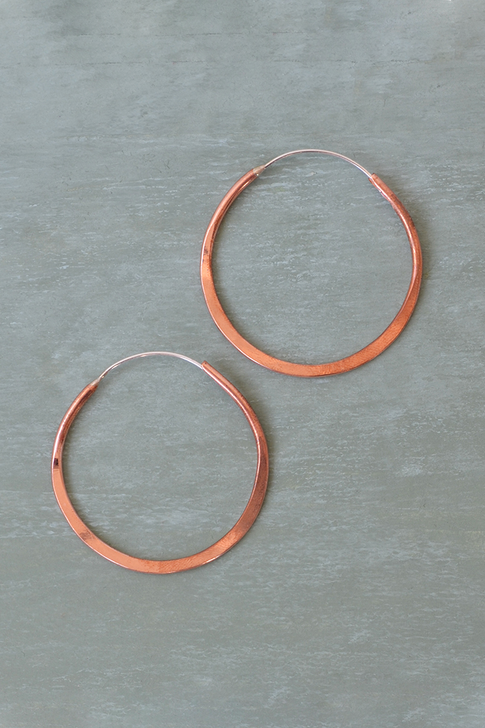 Hammered Copper Hoop Earrings - Small