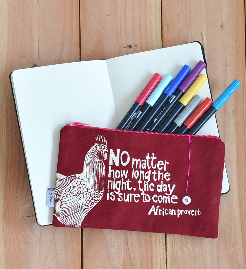 Crimson "The Day is Sure to Come" African Proverb Flat Pouch