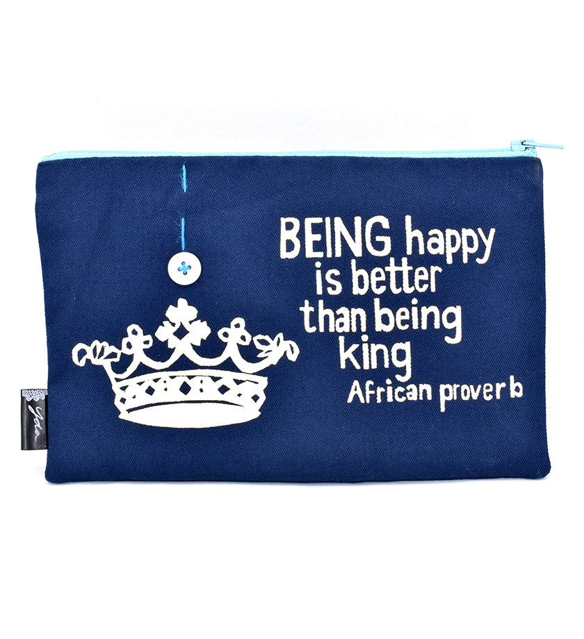 Blue "Better than Being King" African Proverb Flat Pouch