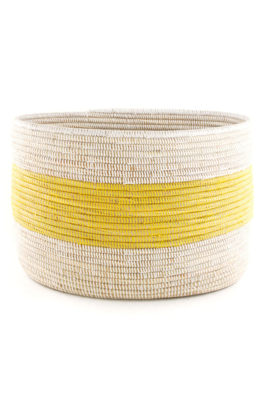 Yellow Stripe on White Senegalese Storage Basket