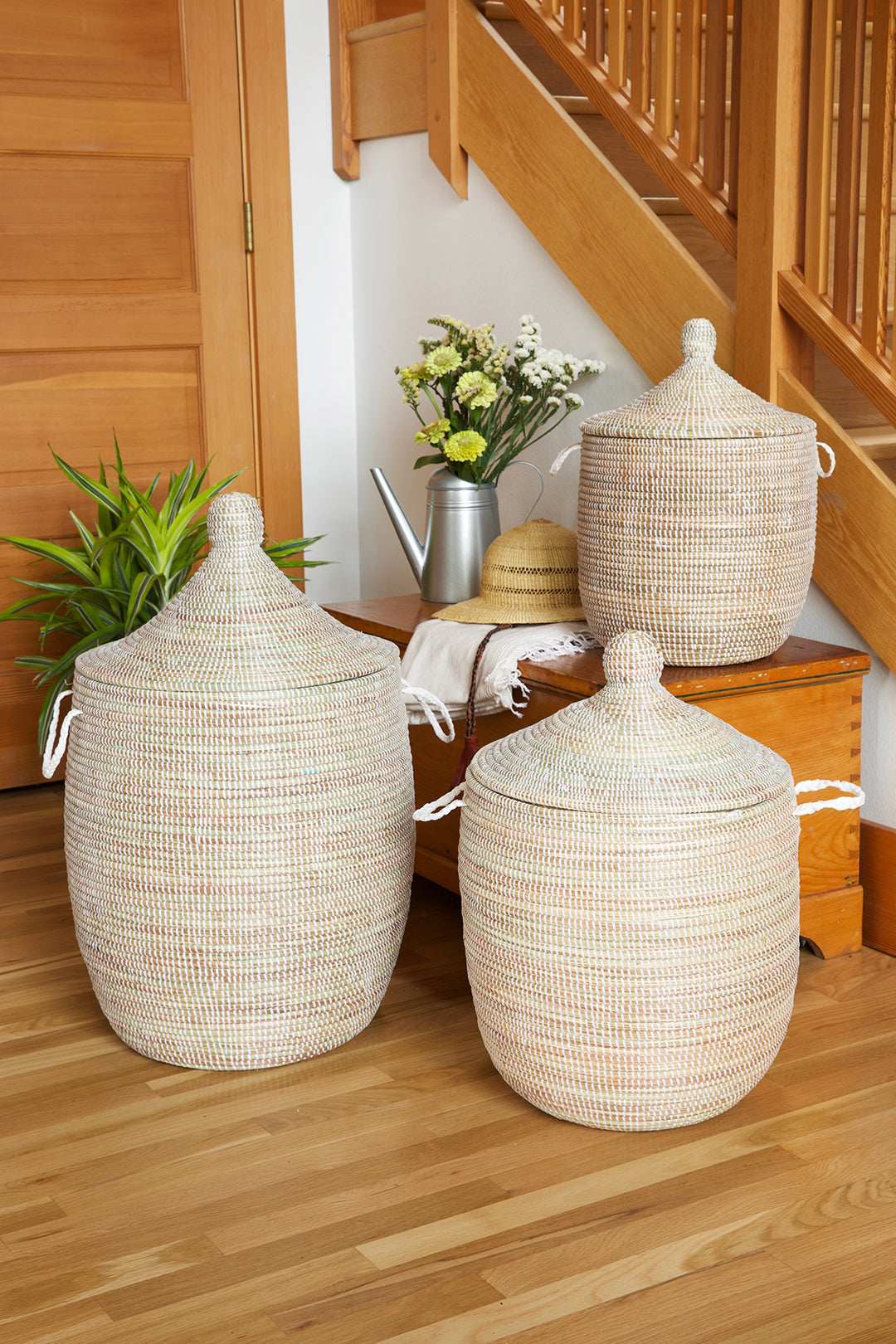 Set of Three Solid White Hamper Baskets