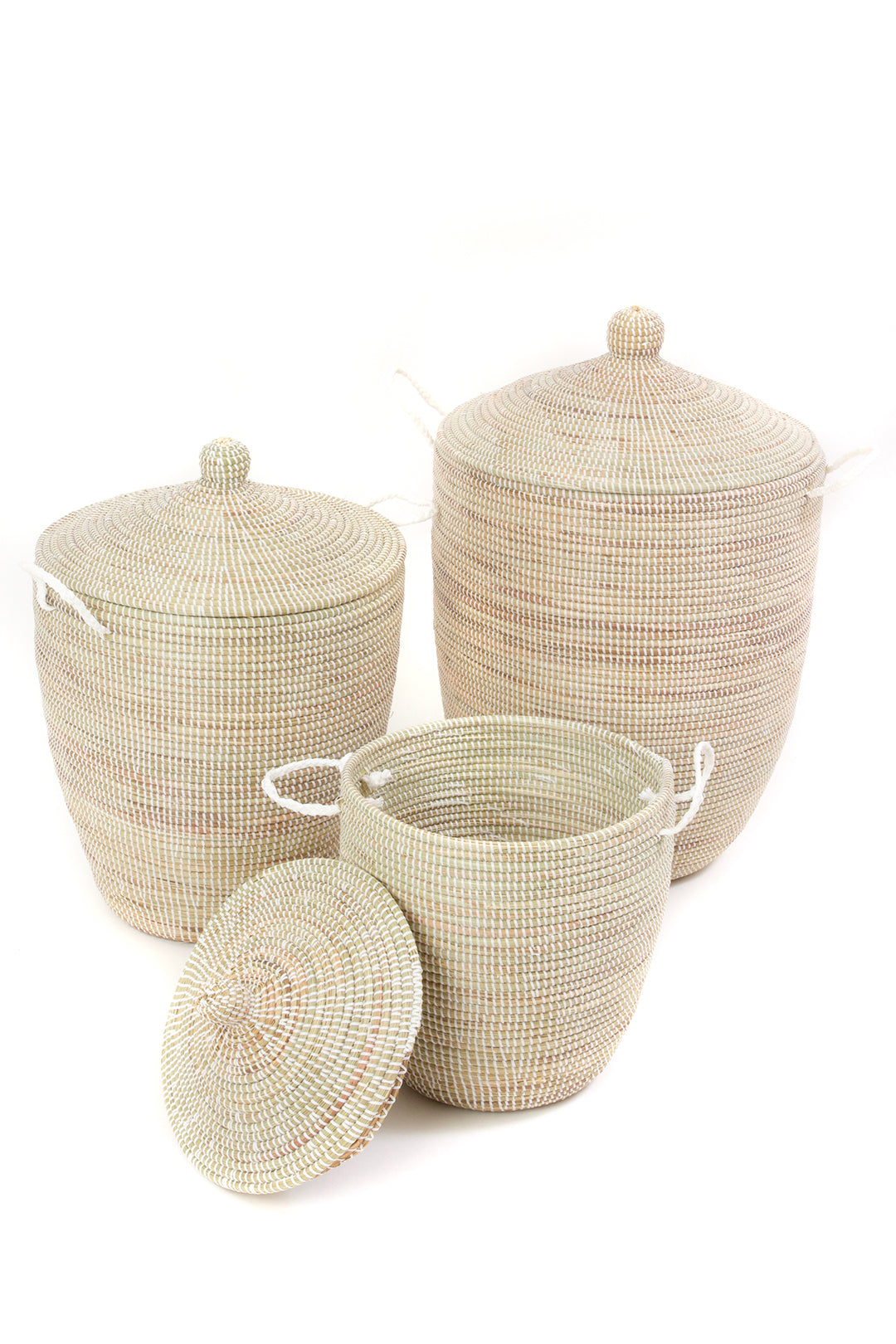 Set of Three Solid White Hamper Baskets