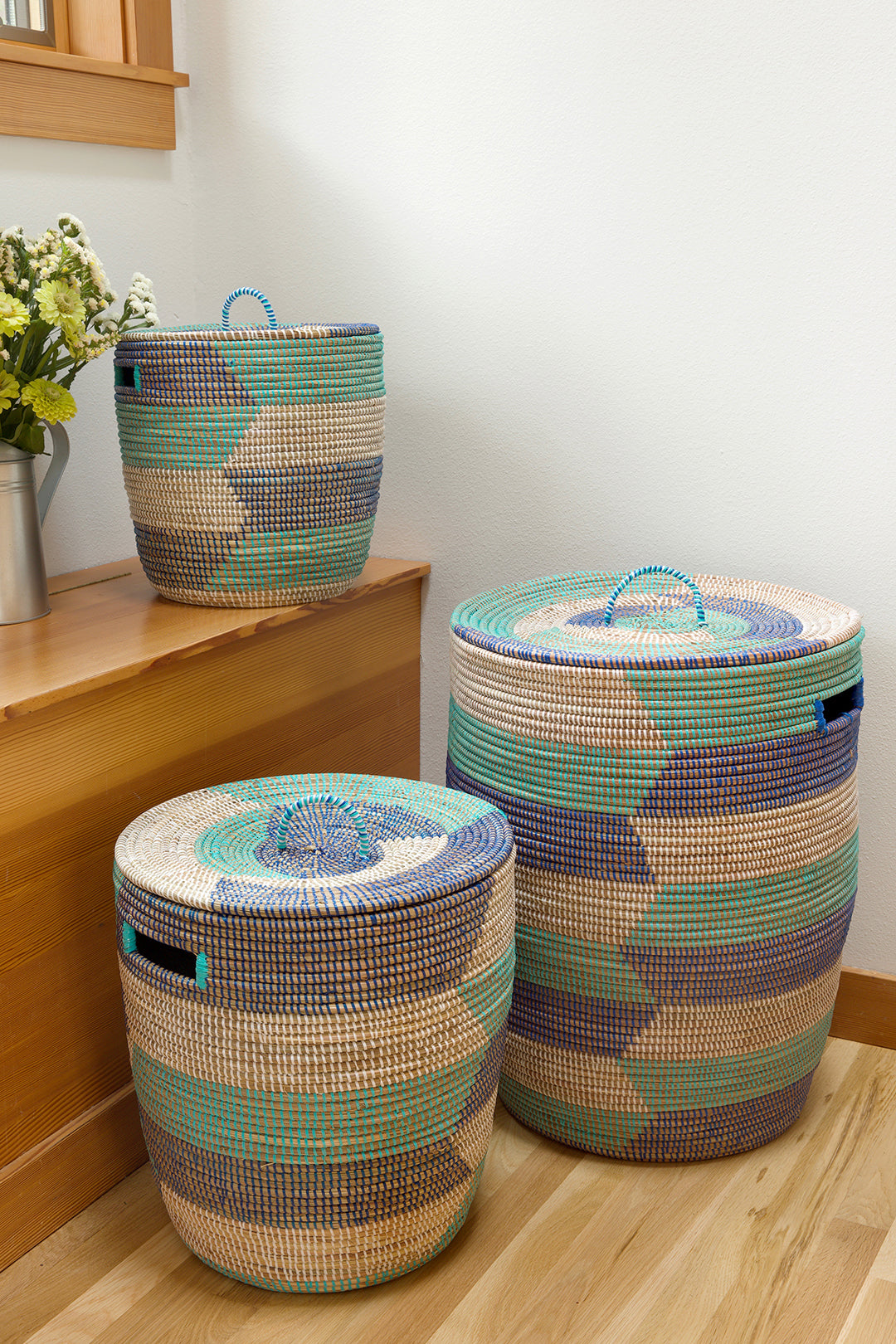 Set of Three Blue Sahara Hamper Baskets Default Title