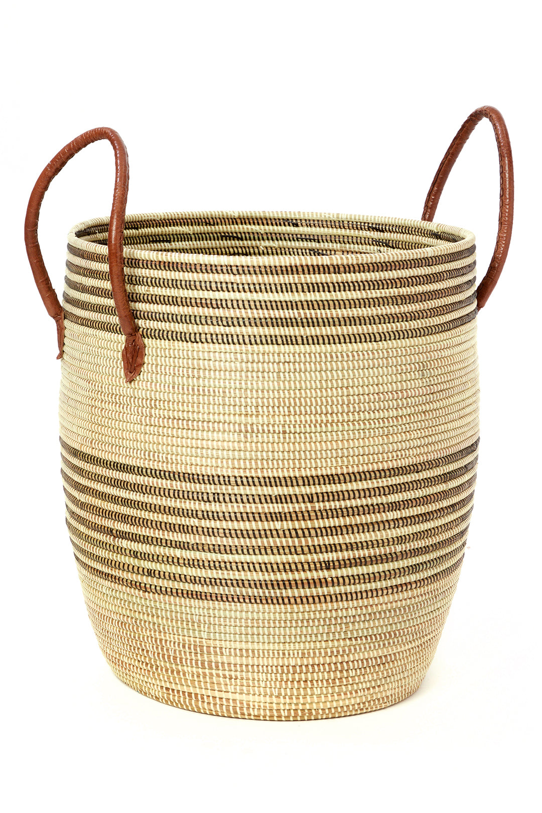 Set/3 Mixed Pattern Wolof Baskets with Leather Handles Default Title