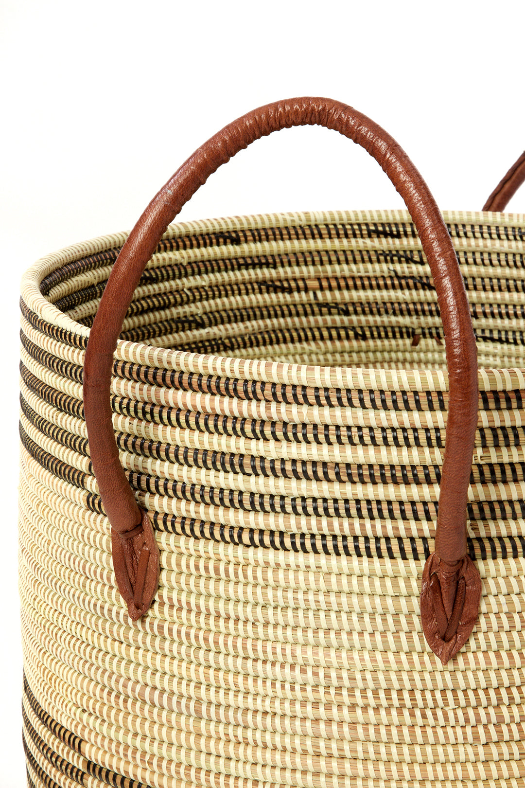 Set/3 Mixed Pattern Wolof Baskets with Leather Handles Default Title