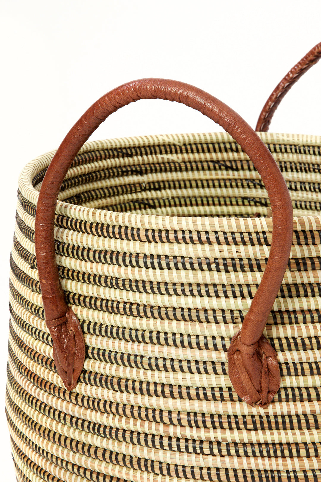 Set/3 Mixed Pattern Wolof Baskets with Leather Handles Default Title