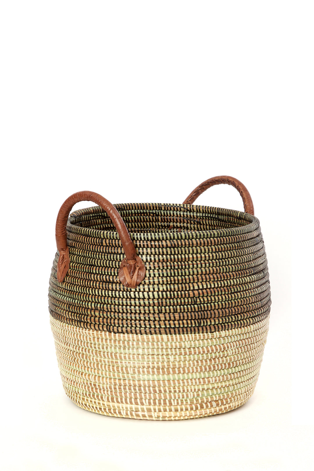 Set/3 Mixed Pattern Wolof Baskets with Leather Handles Default Title