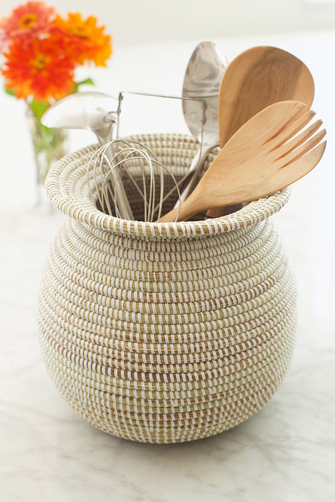 White Kitchen Basket from Senegal Default Title