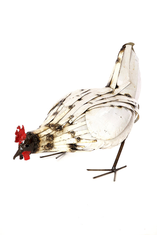 Recycled Metal Pecking Chicken Sculpture