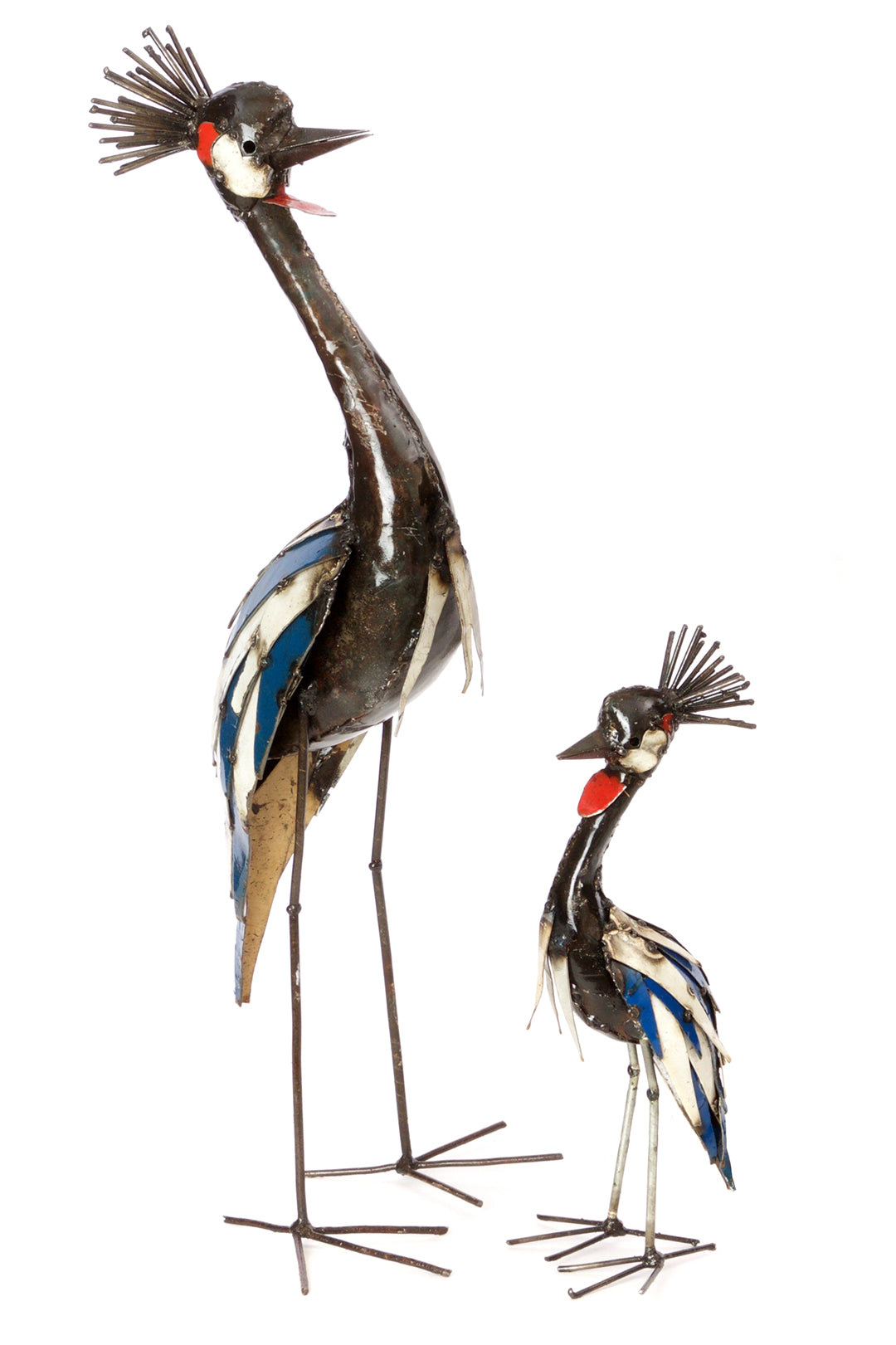 Graceful Crested Cranes Recycled Metal Sculptures Small Crane Sculpture