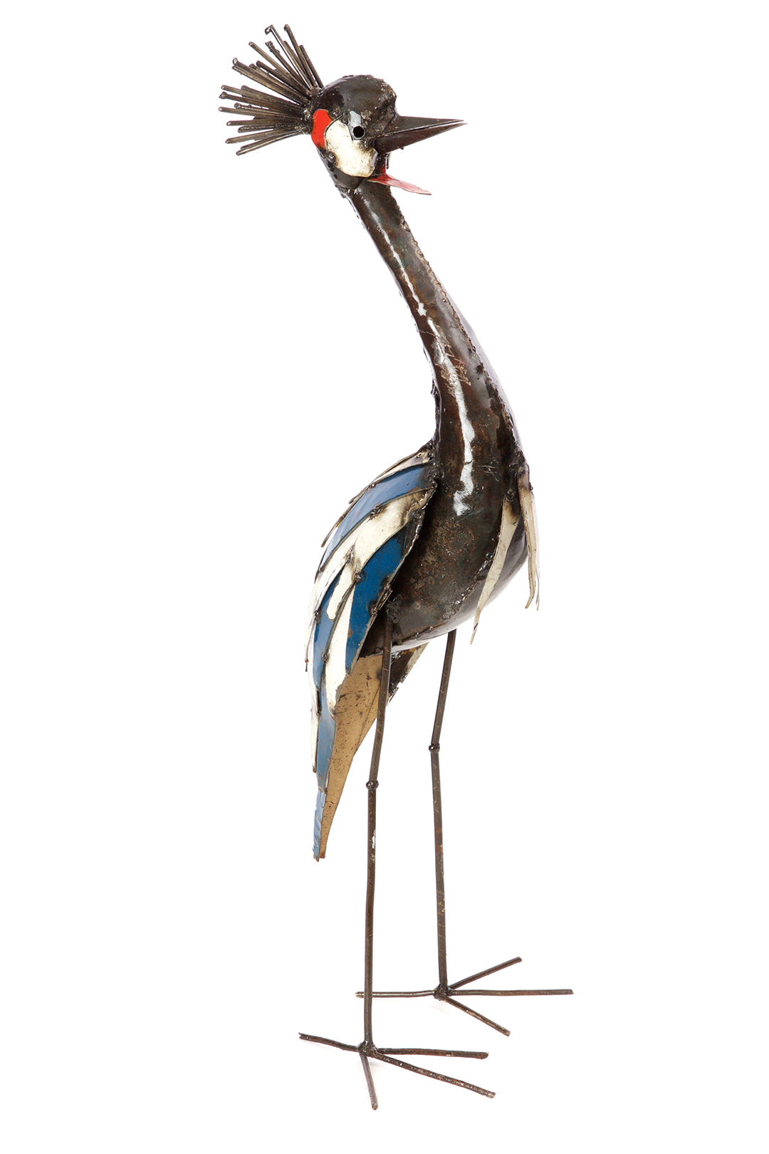 Graceful Crested Cranes Recycled Metal Sculptures Medium Crane Sculpture