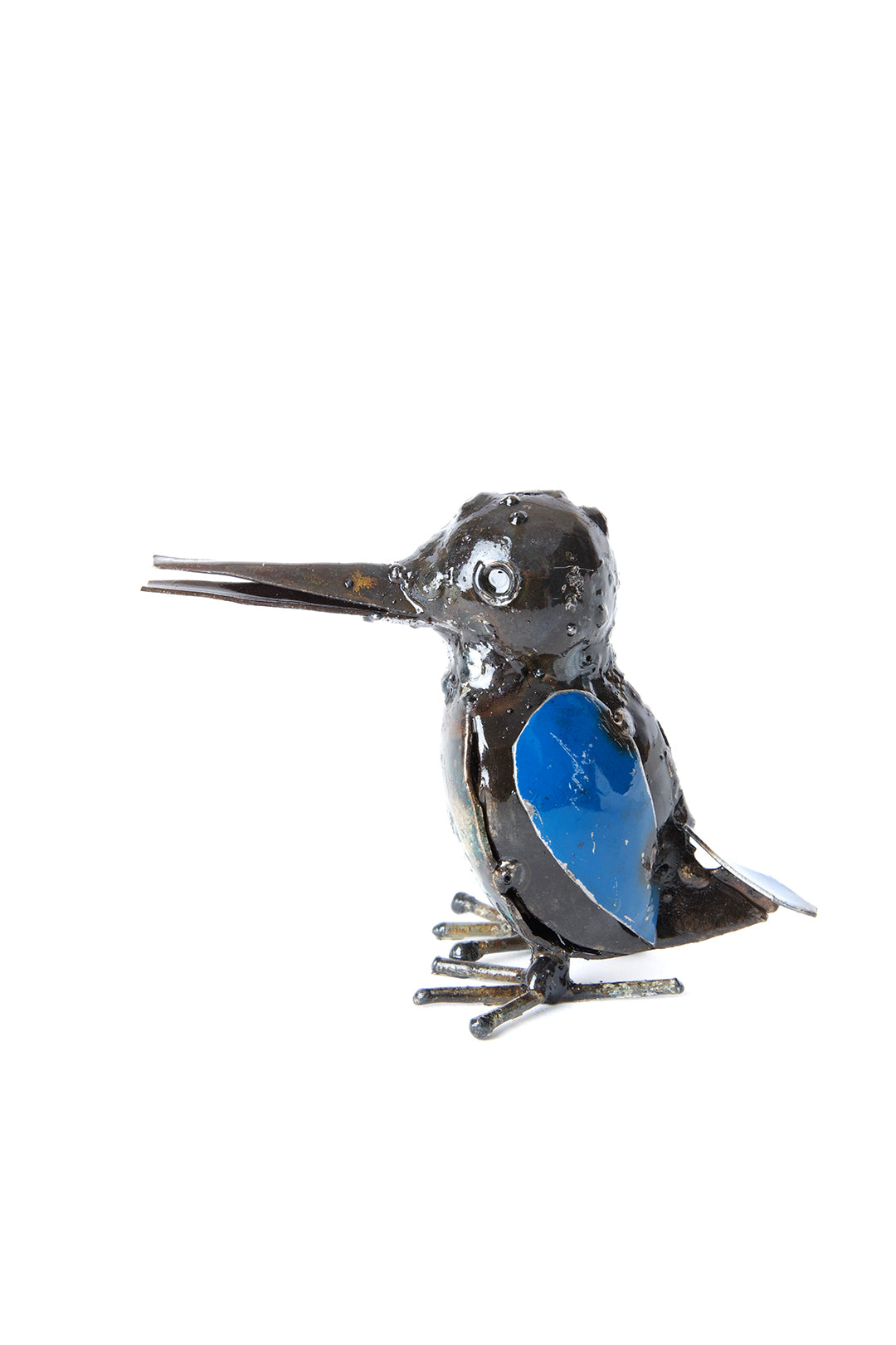 Blue Kingfisher Recycled Oil Drum Sculpture Small Blue Kingfisher Recycled Oil Drum Sculpture