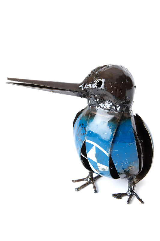 Blue Kingfisher Recycled Oil Drum Sculpture Large Blue Kingfisher Recycled Oil Drum Sculpture