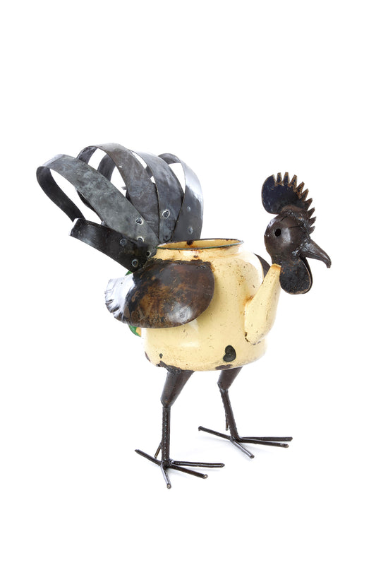 Recycled Teapot Rooster Planter